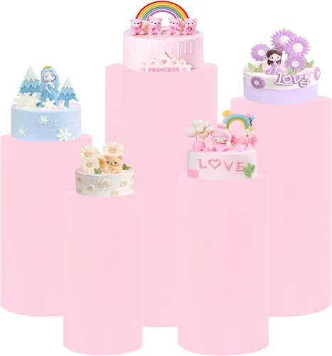 Miniatura 12 de Fivenl Juego de 5 fundas de soporte cilíndrico de elastano para pedestal, fundas elásticas para zócalo, mesa de postre, cubierta de pilares