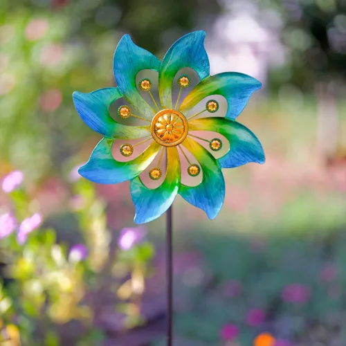 Miniatura 2 de DREAMYSOUL Molinetes de metal para jardín, 9.6 pulgadas de diámetro x 40 pulgadas de alto, molinetes de viento cinéticos para exteriores