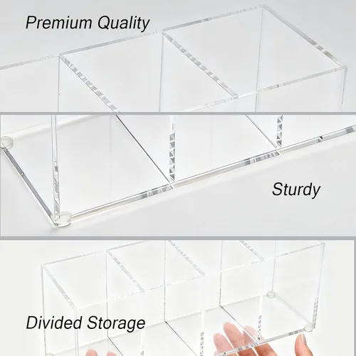 Miniatura 7 de elysolpluv Caja organizadora de acrílico transparente con 4 compartimentos, pequeña (7.9 x 2.7 x 3.5 pulgadas), hecha a mano, respetuosa