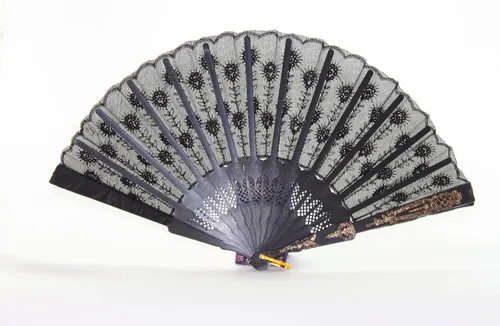 Miniatura 3 de We pay your sales tax Juego de 5 ventiladores de bolsillo plegables de encaje japonés chino negro floral