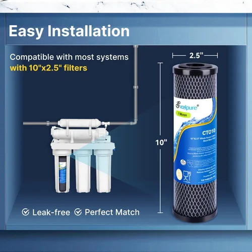 Miniatura 6 de EXCELPURE Cartucho de filtro de agua de carbono CTO de 1 micrón de 10 x 2.5 pulgadas para toda la casa para sistema de encimera del hogar, Dupont