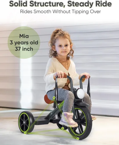 Miniatura 2 de RIDYEE Triciclo para niños de 2 a 5 años, triciclo para 3 años con luz delantera, rueda delantera de goma, manillar suave con serpentinas, asiento