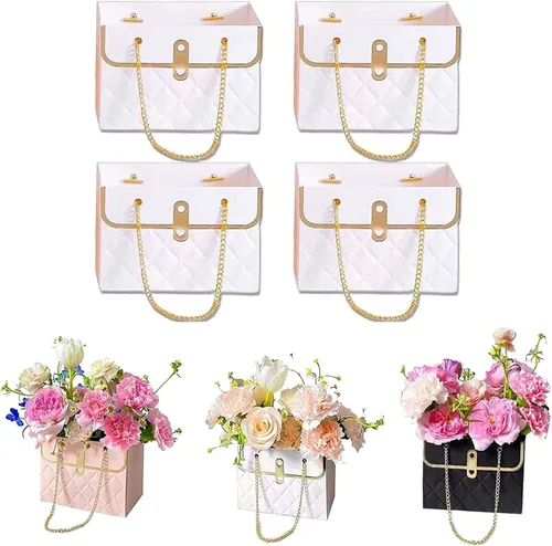 Miniatura 10 de Caja de regalo de papel de flores con cadena de metal, cajas de flores portátiles, cajas para arreglos florales, cajas de flores para arreglos, 4