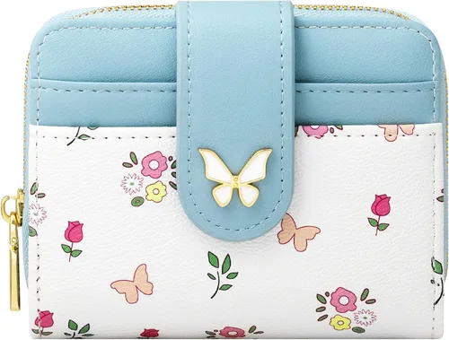 Miniatura 12 de BIAOTIE - Cartera para mujer con flores bonitas, con bloqueo RFID, tarjetero para tarjetas de crédito, monedero pequeño de dos pliegues