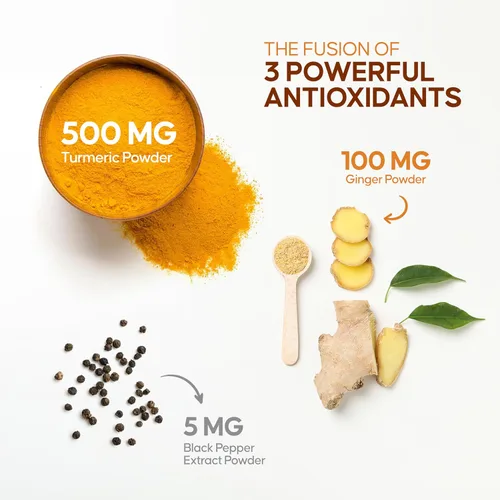 Miniatura 4 de Curcumina de cúrcuma 90 cápsulas vegetales con pimienta negra y jengibre para una mejor absorción 100% pura y natural Fabricado en la India