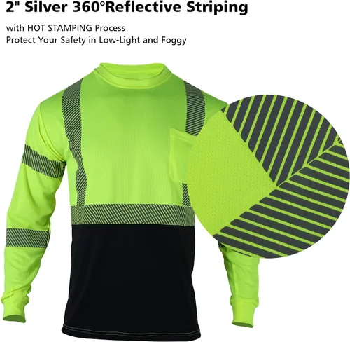 Miniatura 8 de FONIRRA Camisetas reflectantes de seguridad de alta visibilidad para hombres con manga larga ANSI clase 2 (amarillo, 3XL)