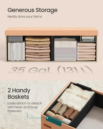 Miniatura 6 de SONGMICS Mazie Collection - Banco otomano de almacenamiento, reposapiés plegable, 15 x 43 x 15 pulgadas, banco de extremo de cama, baúl