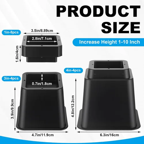 Miniatura 2 de Relaxweex 20 elevadores de cama resistentes de altura de 1 a 10 pulgadas, elevadores de muebles ajustables para silla, mesa, escritorio, patas
