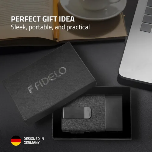 Miniatura 26 de Fidelo Cartera minimalista para hombre – Soporte delgado para tarjetas de crédito con clip para dinero, bolsillo frontal con bloqueo RFID, Cuero sin