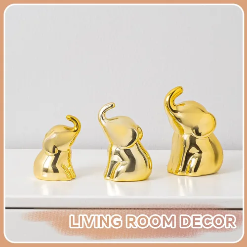 Miniatura 5 de Juego de 3 bonitas estatuas de elefante dorado, pequeños detalles decorativos para estantes, sala de estar y dormitorio, regalos para amante