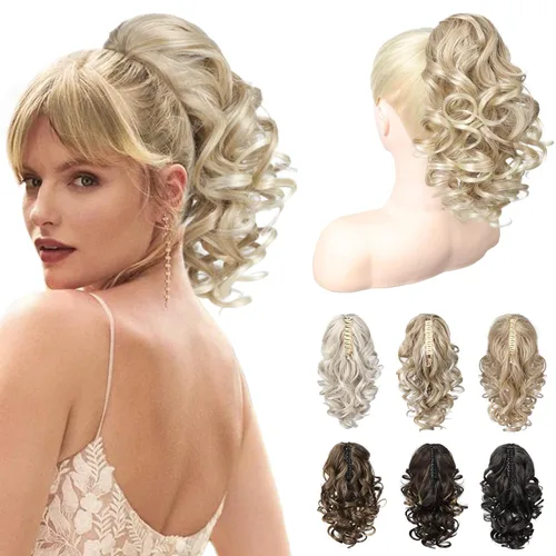 Miniatura 27 de REECHO Extensión de Cola de Caballo de 12", Clásica Suelta Rizada Ondulada con Clip de Garra, Extensiones de Cabello de Colas de Caballo para Mujer
