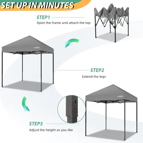 Miniatura 249 de COBIZI Tienda de campaña desplegable de 6.6 x 6.6 pies, toldo resistente, fácil de instalar, impermeable, para exteriores, fiestas, playa, jardín