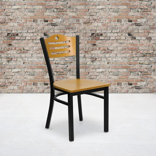 Miniatura 2 de Flash Furniture HERCULES Series - Silla de restaurante de metal con respaldo de listones negros, respaldo y asiento de madera natural Respaldo