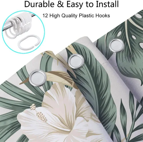 Miniatura 7 de DYNH Cortina de ducha para baño, diseño de plantas tropicales, plantas tropicales, caravanas, hojas de palmera verde salvia, beige, bonita