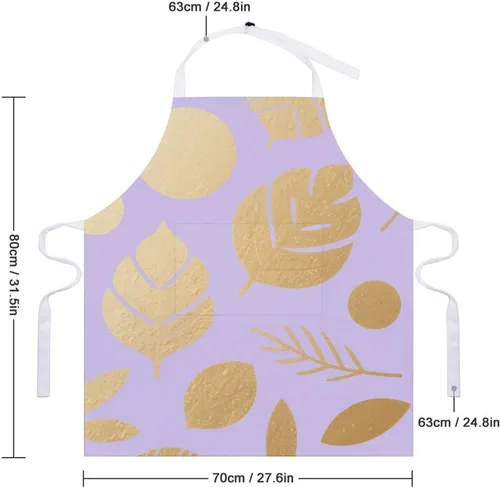 Miniatura 2 de MUSM Apron for Adults - 27.6 X 31.5 Inch, Heavy-Duty Polyester Aprons with Two Large Pockets, Waterproof Leaf Print Pattern Kitchen Apron for