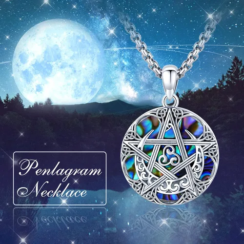Miniatura 9 de Collar de pentagrama de plata de ley con triple luna, diosa celta, nudo celta, nudo de brujas, Ankh, sol y luna, Hécate, lilith, Santa Muerte