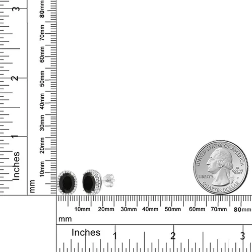 Miniatura 5 de Gem Stone King Aretes de plata de ley 925 con halo de ónix negro para mujer