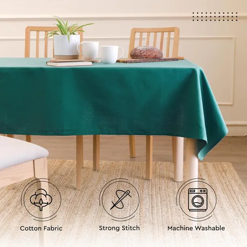 Miniatura 3 de Encasa XO Mantel rectangular de lona de algodón de 56 x 84 pulgadas, lavable a máquina, mantel esmeralda para comedor en interiores y exteriores