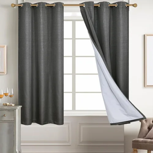 Miniatura 76 de Diraysid Cortinas 100% opacas de lino beige para dormitorio, con ojales, aislamiento térmico, cortinas de oscurecimiento de habitación