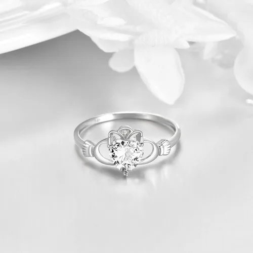 Miniatura 9 de ELFRONT Anillo de corazón de Claddagh irlandés de oro macizo de 14 quilates, joyería celta con moissanita para mujer, lealtad, promesa, compromiso