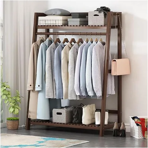 Miniatura 10 de Armario independiente, perchero con estantes, para dormitorio, entrada y sala de estar, ahorro de espacio (teca 27.6 x 15.2 x 56.7 in)