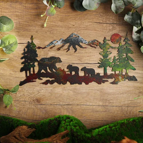 Miniatura 3 de Therwen Arte de pared de oso de metal, decoración de cabaña de oso de montaña de bronce bosque, decoración rústica de caza de animales