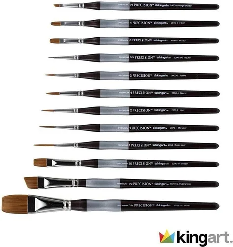 Miniatura 10 de KINGART 1070B Premium 12 Pc. Pinceles de pintura acrílica de precisión para artistas, mango corto y cómodo, pelo sintético Taklon para pinturas