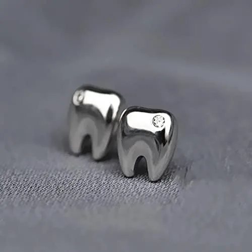 Miniatura 5 de Pendientes de tuerca de cristal de dientes pequeños y divertidos aretes para mujeres y hombres