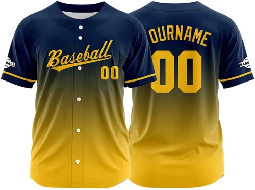 Miniatura 36 de Camiseta de béisbol con degradado personalizado, nombre, número y logotipo personalizados para hombres, mujeres y niños