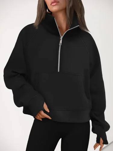 Miniatura 6 de AUTOMET Sudaderas con media cremallera para mujer, sudadera corta de vellón con cremallera de un cuarto, sudaderas con capucha para el otoño, a