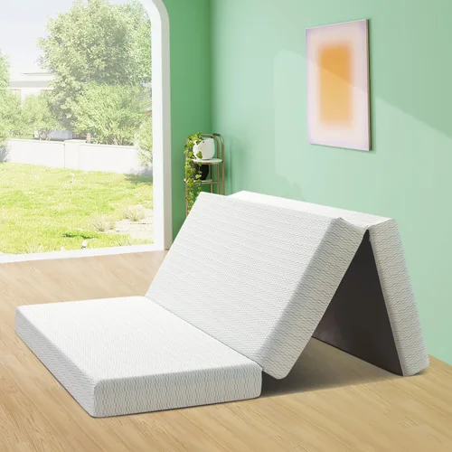 MUUEGM Colchón plegable, colchón triple de espuma viscoelástica de 6 pulgadas, colchón plegable con funda extraíble, cubrecolchón triple para