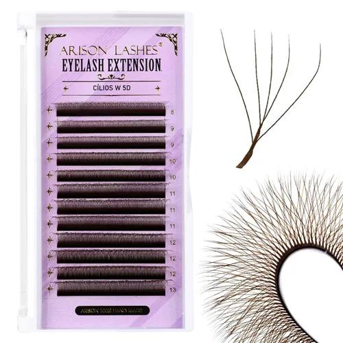 Miniatura 33 de Arison Lashes Extensión de pestañas en forma de W 5D, abanicos prefabricados de volumen suave natural, abanicos de imitación de visón negro mate, 12