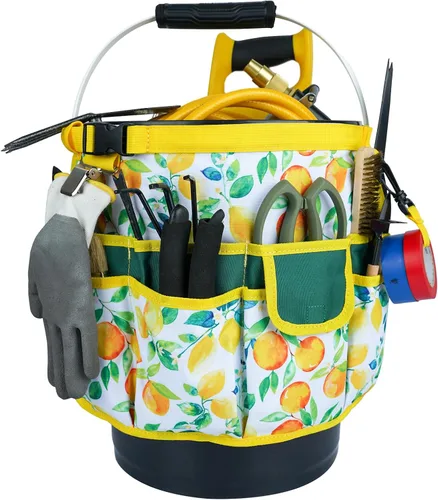 MELOTOUGH Organizador de Caddy para Cubo Organizador de Herramientas para Herramientas de Jardín Compatible con Cubos de 3.5 a 5 Galones (Flor Flor
