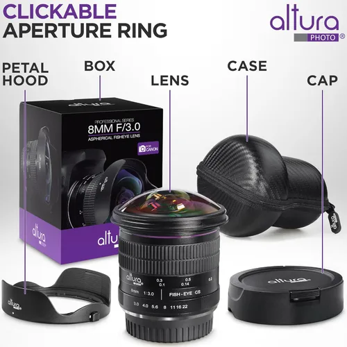 Miniatura 3 de Altura Photo 8mm f/3.0 Lente gran angular profesional asférica Fisheye para Canon EOS 90D 80D 77D Rebel T8i T7 T7i T6i T6s T6 T100 SL2 SL3 cámaras