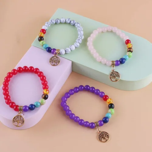 Miniatura 6 de 9 pulseras de cuentas semipreciosas del árbol de la vida, 7 chakras, reiki, piedras curativas, pulseras de yoga y meditación para mujeres, joyería