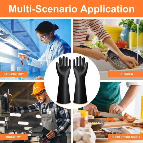 Miniatura 6 de Guantes de látex resistentes a los productos químicos de 18 pulgadas, tamaño XL, reutilizables, resistentes y largos, guantes de goma para lavar