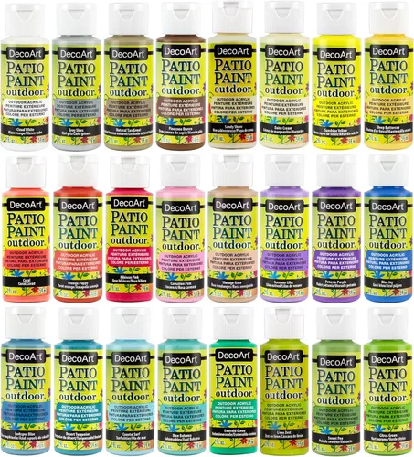 DecoArt Juego de pintura para exteriores para patio, 24 colores pastel (botellas de 2 onzas líquidas), pinturas permanentes resistentes a la Multi -