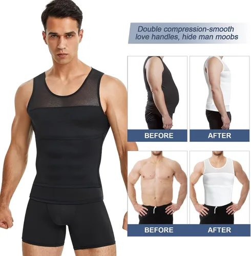 Miniatura 4 de Camisetas de compresión para hombre, faja moldeadora de pecho, control de abdomen, adelgazante, camiseta interior para entrenamiento, camiseta sin