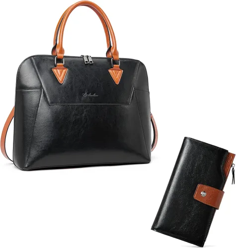 BOSTANTEN Maletín de cuero para mujer de 15.6 pulgadas, bolso de hombro para laptop, oficina, trabajo, bolsos cruzados y carteras de cuero para