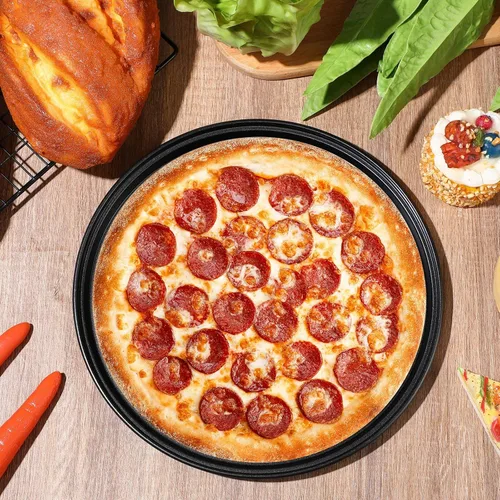 Miniatura 4 de Meanplan 8 piezas antiadherentes para hornear pizza, sartén redonda para horno, bandeja de horno de acero al carbono, para hornear pasteles