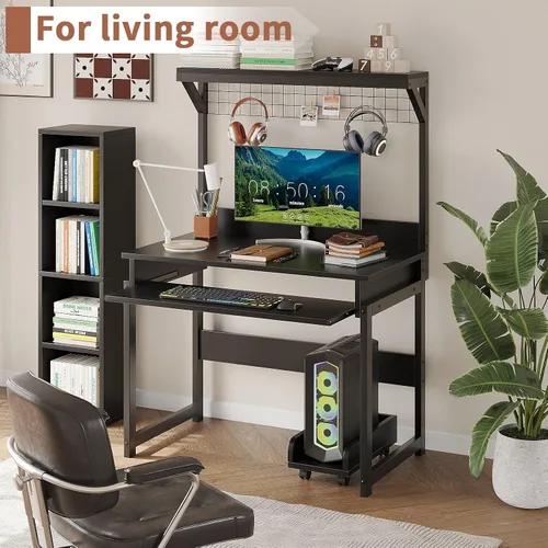 Miniatura 7 de ALISENED Escritorio pequeño para computadora de 31.5" con estante superior, escritorio de oficina, mesa de estudio, escritorio de escritura