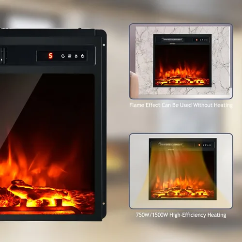 Miniatura 8 de Giantex - Chimenea eléctrica de 18" con inserto calefactor, chimenea eléctrica para empotrar/montar en pared con control remoto, 2 modos de calor