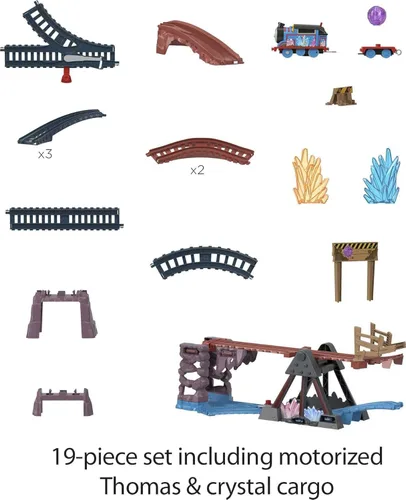 Miniatura 7 de Thomas & Friends Juego de tren de juguete motorizado Crystal Caves Adventure con Thomas, puente basculante y 8 pies de pista para niños en edad