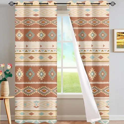 Miniatura 61 de Dreaweet African Tribal Blackout Curtains 63 Inch Long 2 Panels Set Bohemian Ethnic Geometric Grommet Top Thermal Insulated Curtains for Living Room