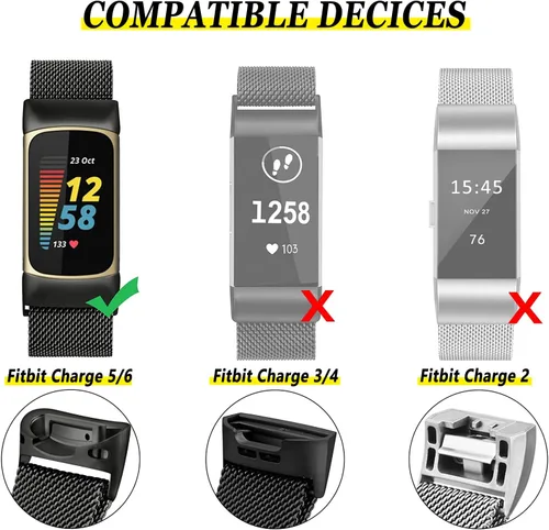 Miniatura 2 de Bandas de malla metálica para Fitbit Charge 5/Charge 6 Band para mujeres y hombres, correas ajustables de acero inoxidable de repuesto para Charge
