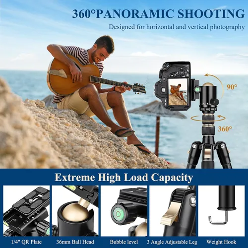 Miniatura 2 de Trípodes de aluminio de 77" para cámara y monópodos, trípode compacto de viaje Victiv para cámara DSLR, visor de observación, telescopio, Dorado
