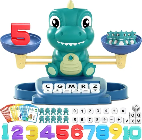 Kaodezhu - Juguete de equilibrio matemático de dinosaurio para niños y niñas - Juguete Montessori de emparejar letras para niños de 3 años, juguete