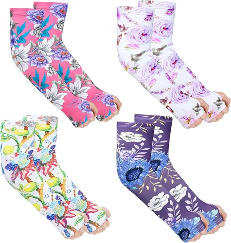 Miniatura 10 de 4 pares de mangas de jardinería antideslizantes para el brazo con agujero para el pulgar, manga solar, mangas refrescantes para los brazos