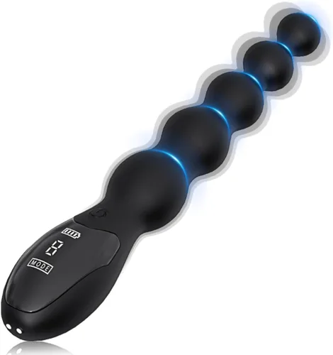 Vibrador vibrador de cuentas anales para hombres y mujeres, vibrador anal, juguetes sexuales anales con pantalla digital LED Lazhu03bk