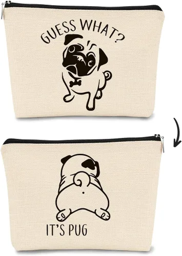 Bolsa de maquillaje de regalo de Pug, regalos de pug para los amantes de los pug, divertida bolsa de maquillaje de Adivina lo que es Pug, regalos de
